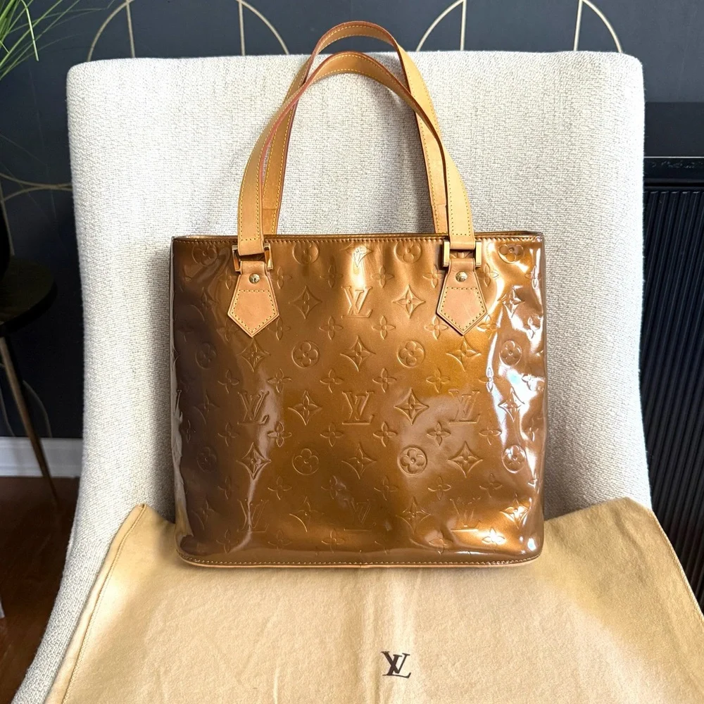 Authentic Louis Vuitton Vernis Houston tote bag bronze gold color small